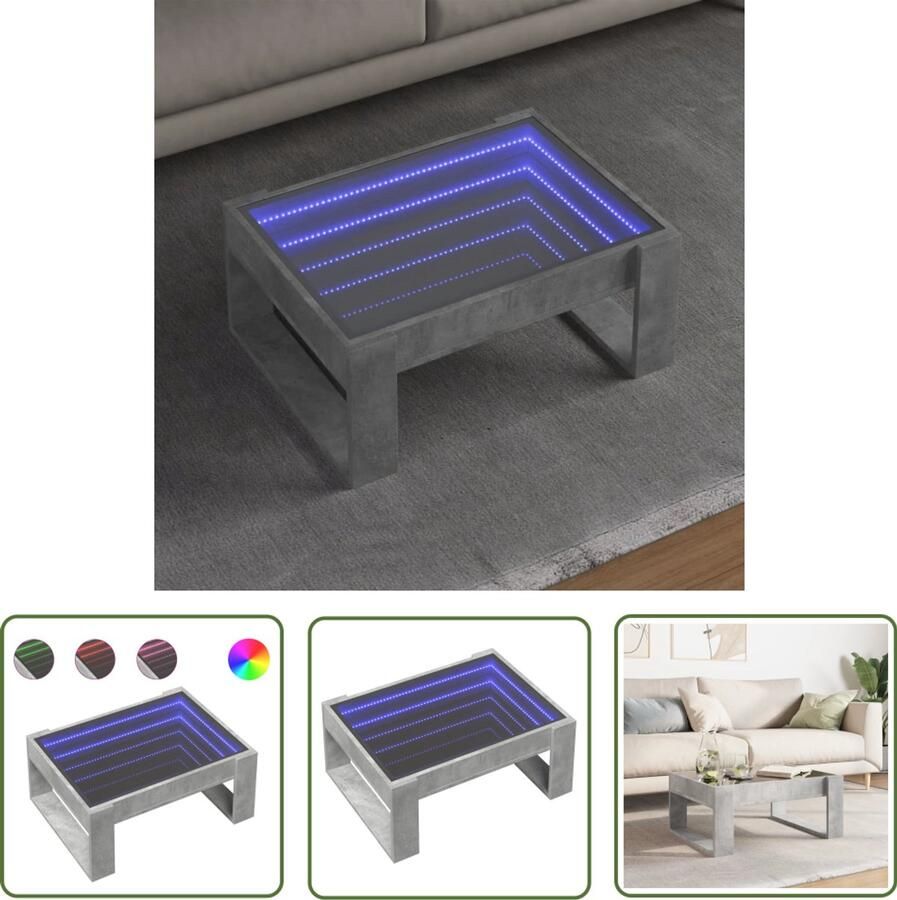 VidaXL Salontafel met Infinity LED 70x53x30 cm betongrijs Salontafel Koffietafel Tv Tafellaar Led Lamp Beton Look