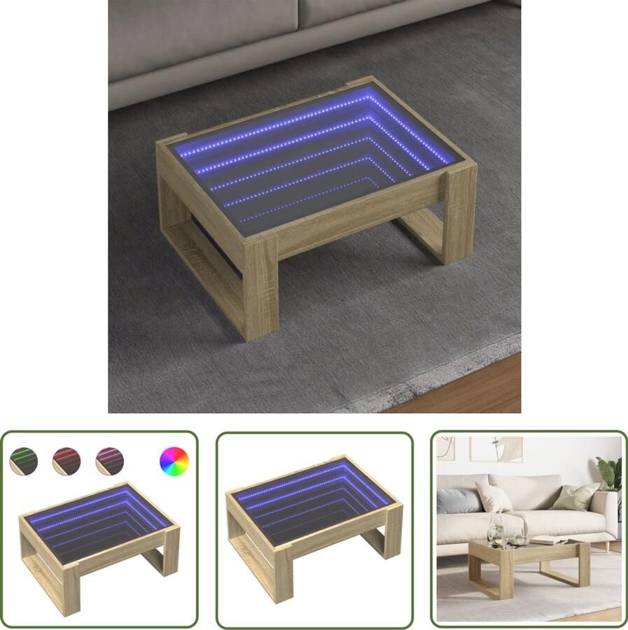 VidaXL Salontafel met Infinity LED 70x53x30 cm sonoma eikenkleurig Salontafel Koffietafel Tv Tafellaar Houten Salontafel Led Lampen