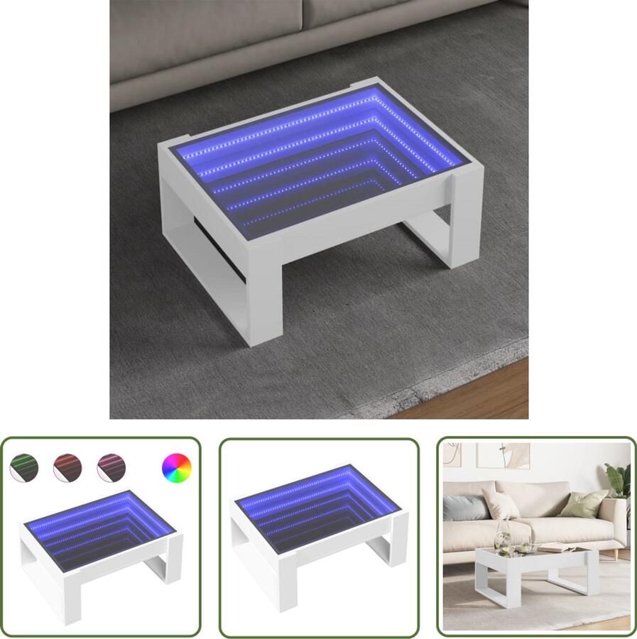 VidaXL Salontafel met Infinity LED 70x53x30 cm wit Salontafel Koffietafel Led Tafellamp Infinity Mirror Modern Design