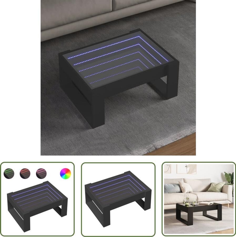 VidaXL Salontafel met Infinity LED 70x53x30 cm zwart Salontafel Koffietafel Led Tafellamp Infinity Mirror Houten Tafel