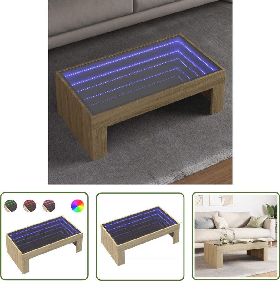 VidaXL Salontafel met Infinity LED 90x50x30 cm sonoma eikenkleurig Salontafel Koffietafel Tv Tafellaar Design Tafel Led Lamp