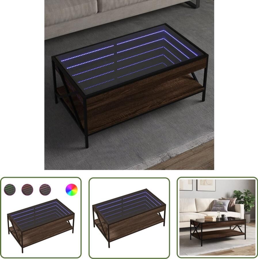 VidaXL Salontafel met Infinity LED 90x50x38 cm bruin eikenkleurig Salontafel Koffietafel Led Tafellamp Infinity Mirror Houten Tafel