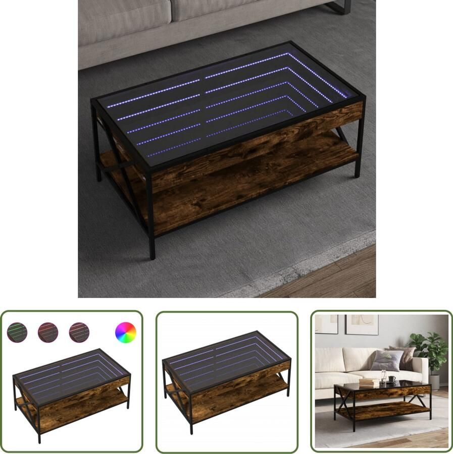 VidaXL Koffietafel Salontafel met Infinity LED 90x50x38 cm gerookt eikenkleurig Led Tafellamp Living Room Furniture Houten Tafel