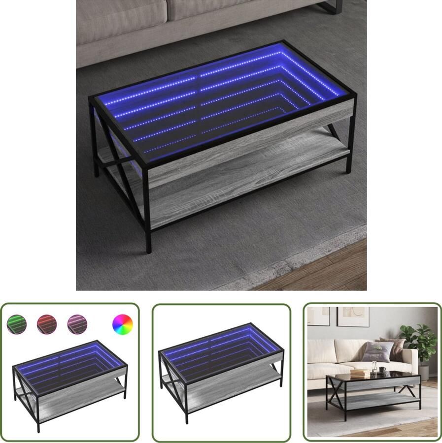 VidaXL Salontafel met Infinity LED 90x50x38 cm grijs sonoma eikenkleur Salontafel Koffietafel Led Tafellamp Grijze Salontafel Houten Salontafel