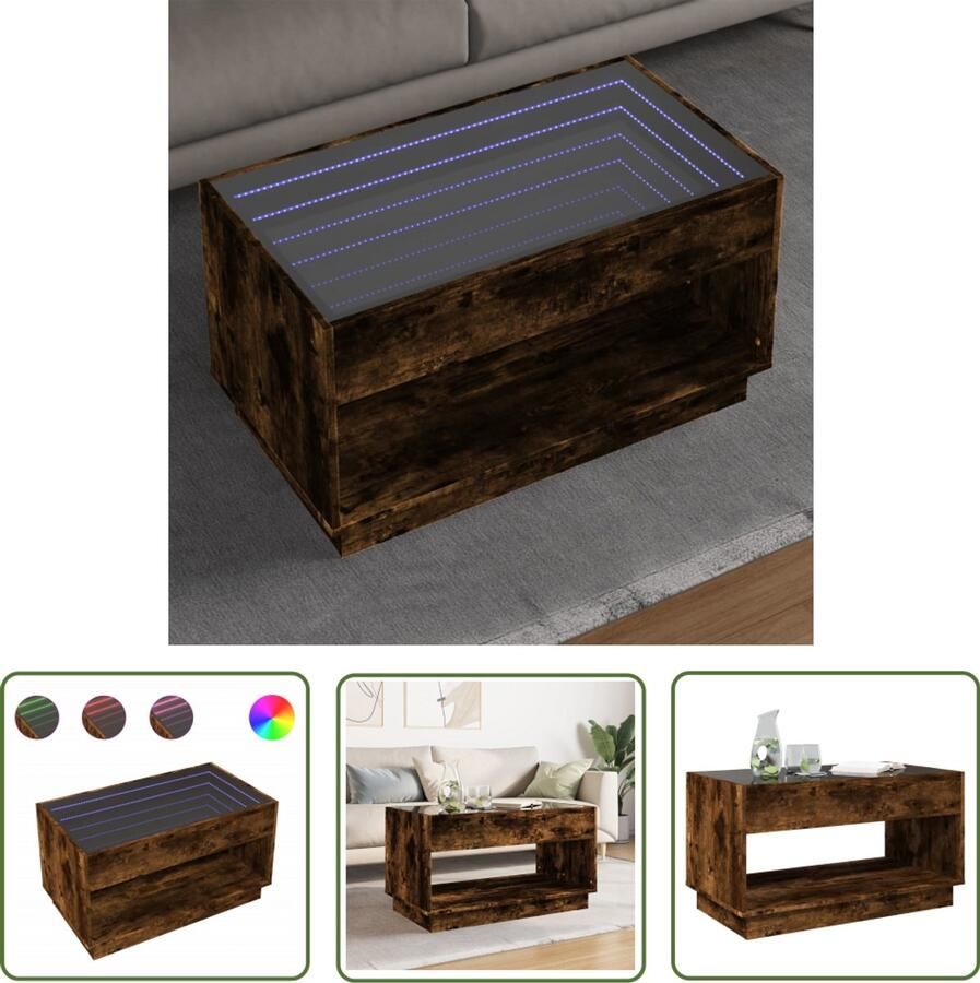 VidaXL Salontafel met Infinity LED 90x50x50 cm gerookt eikenkleurig Salontafel Koffietafel Led Tafellamp Living Room Furniture Houten Tafel
