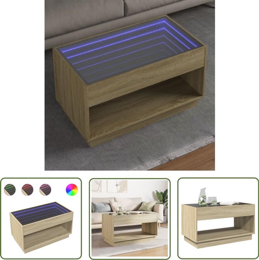 VidaXL Koffietafel Salontafel met Infinity LED 90x50x50 cm sonoma eikenkleurig Tv Tafellaar Houten Salontafel Led Lamp