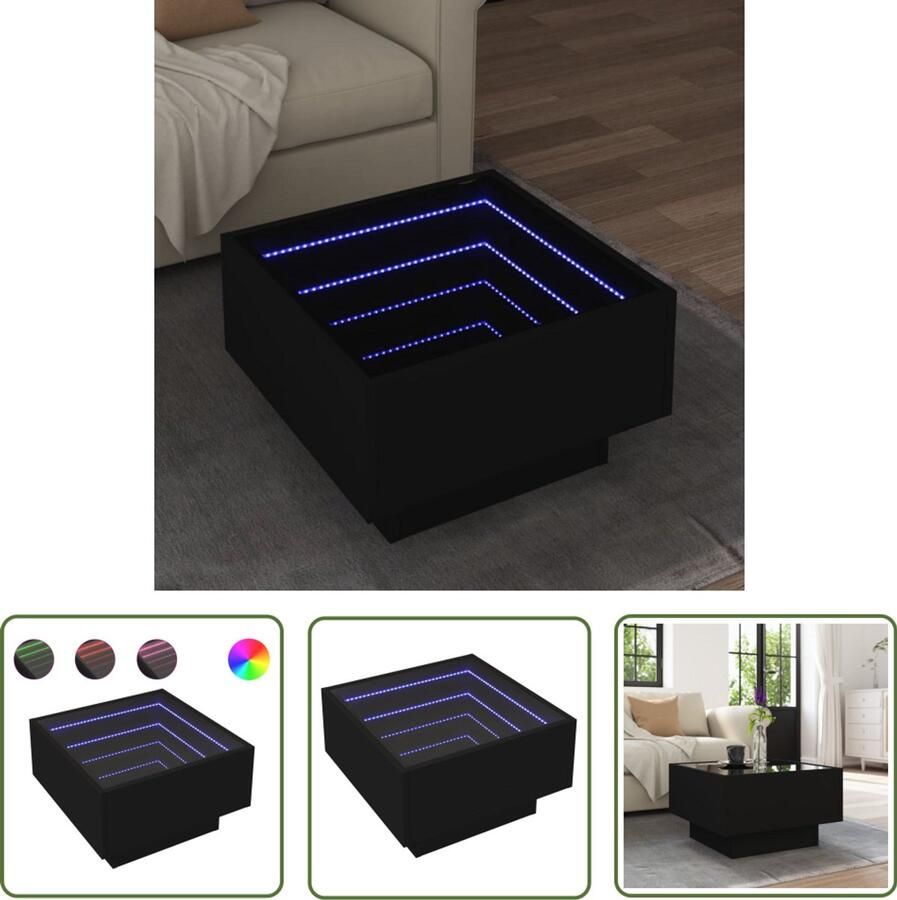 VidaXL Salontafel met LED 50x50x30 cm bewerkt hout zwart Salontafel Koffietafel Tv Tafellaar Houten Tafel Zwarte Tafel