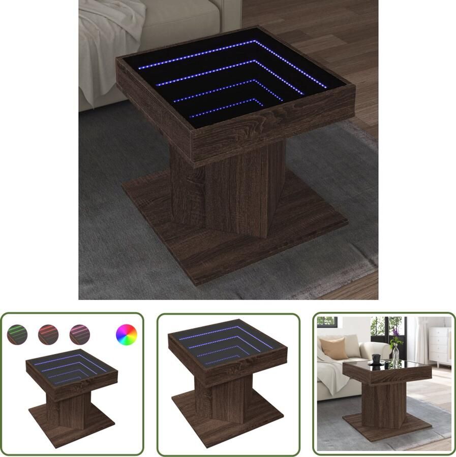 VidaXL Salontafel met LED 50x50x45 cm bewerkt hout bruin eikenkleurig Salontafel Koffietafel Tv Tafellaar Houten Salontafel Led Lamp