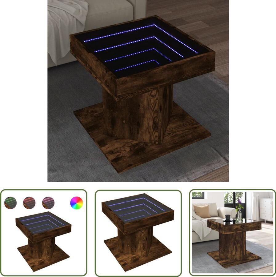 VidaXL Koffietafel Salontafel met LED 50x50x45 cm bewerkt hout gerookt eikenkleur Led Lamp Houten Tafel Design Tafel