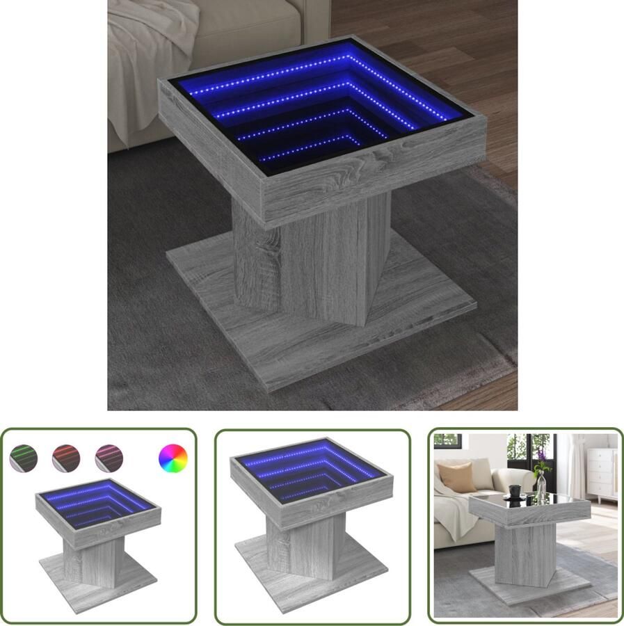 VidaXL Salontafel met LED 50x50x45 cm bewerkt hout grijs sonoma eiken Salontafel Koffietafel Tv Tafellaar Led Lamp Bewerkt Hout