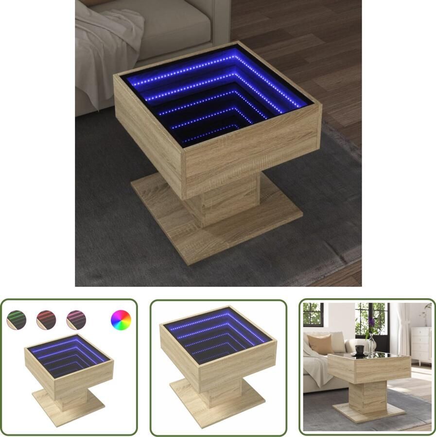 VidaXL Salontafel met LED 50x50x45 cm bewerkt hout sonoma eikenkleurig Salontafel Koffietafel Tv Tafellaar Led Lamp Houten Tafel