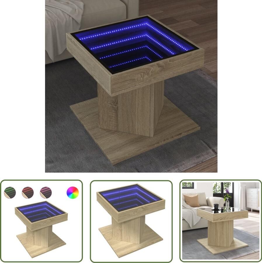 VidaXL Salontafel met LED 50x50x45 cm bewerkt hout sonoma eikenkleurig Salontafel Koffietafel Tv Tafellaar Houten Salontafel Led Lamp