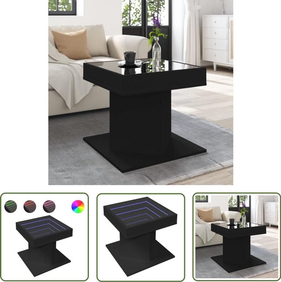VidaXL Salontafel met LED 50x50x45 cm bewerkt hout zwart Salontafel Koffietafel Tv Tafellaar Houten Salontafel Zwarte Salontafel