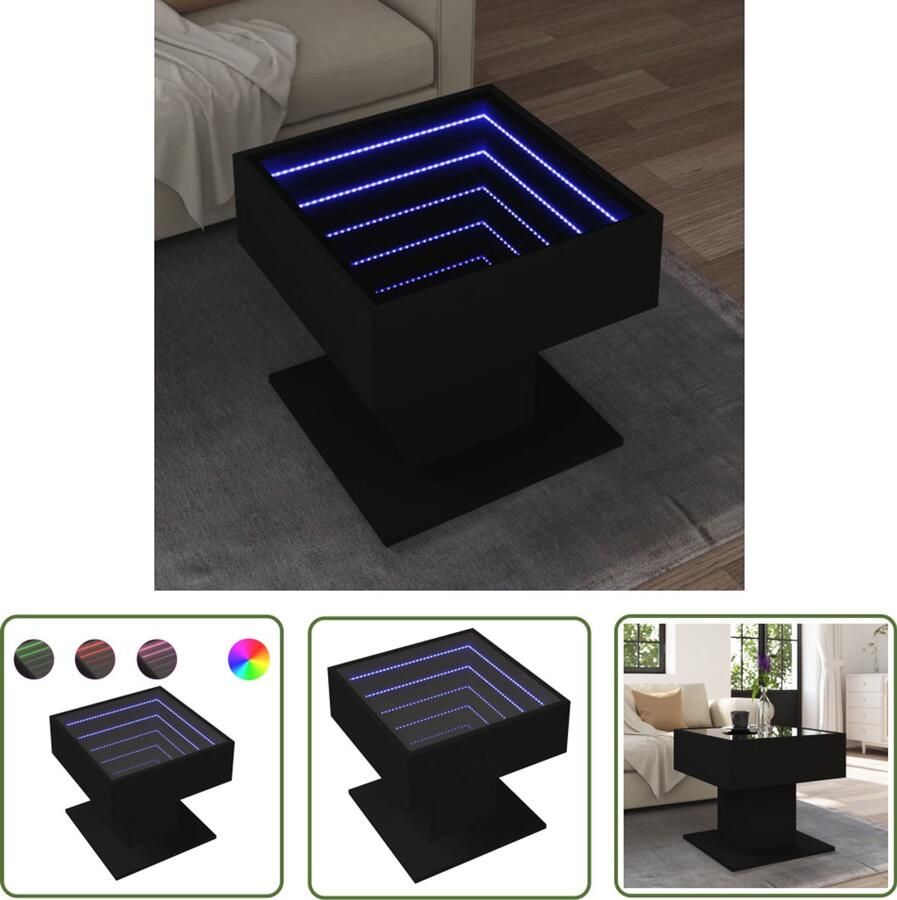 VidaXL Salontafel met LED 50x50x45 cm bewerkt hout zwart Salontafel Koffietafel Tv Tafellaar Houten Salontafel Led Salontafel