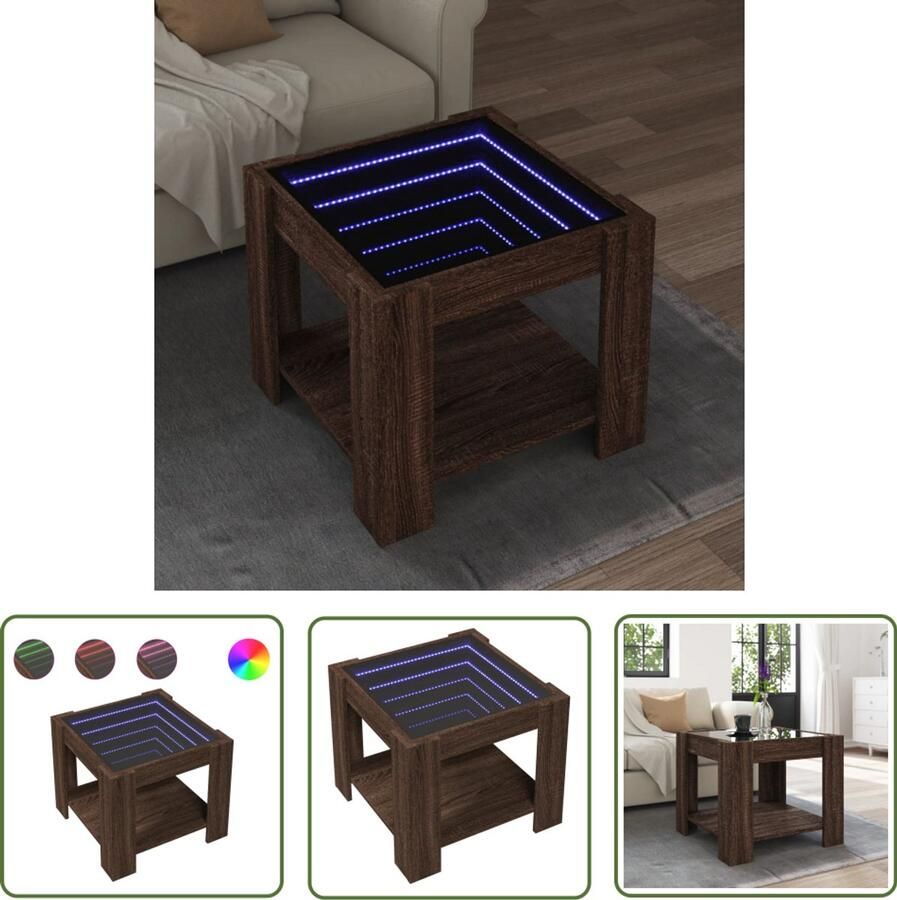 VidaXL Koffietafel Salontafel met LED 53x53x45 cm bewerkt hout bruin eikenkleurig Houten Salontafel Led Lamp Living Room Furniture