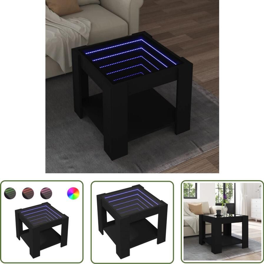 VidaXL Koffietafel Salontafel met LED 53x53x45 cm bewerkt hout zwart Led Tafellamp Houten Tafel Zwarte Tafel