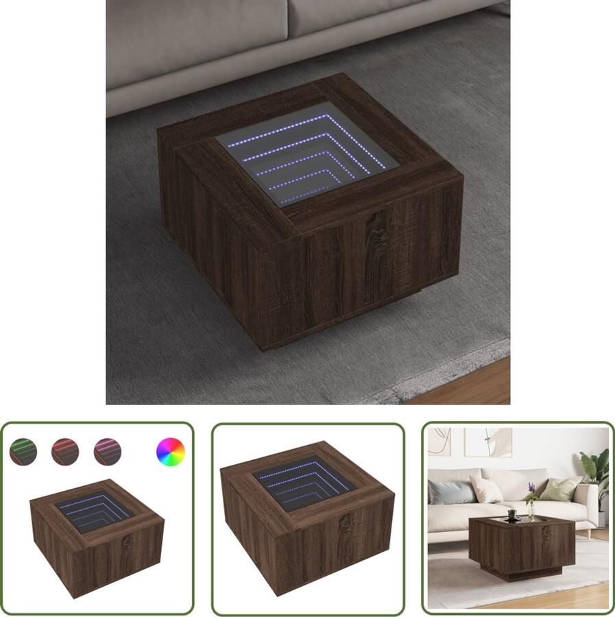 VidaXL Salontafel met LED 60x60x40 cm bewerkt hout bruin eikenkleurig Salontafel Koffietafel Led Tafellamp Houten Tafel Design Tafel