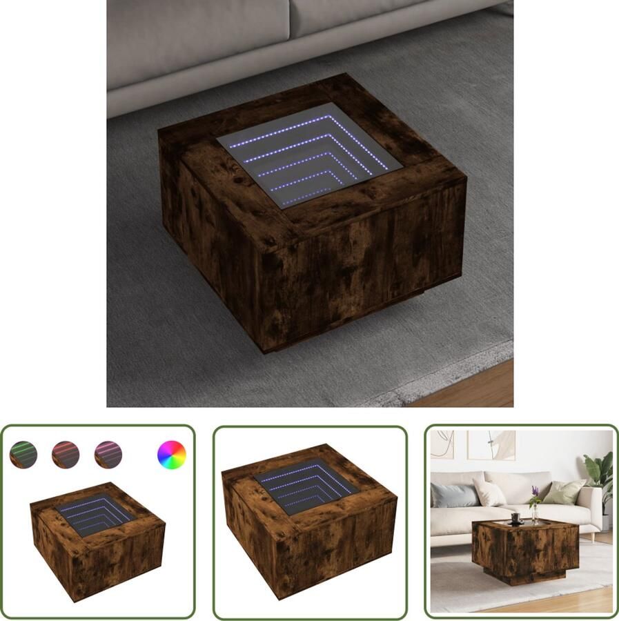 VidaXL Salontafel met LED 60x60x40 cm bewerkt hout gerookt eikenkleur Salontafel Koffietafel Tv Tafellaar Led Lamp Houten Tafel