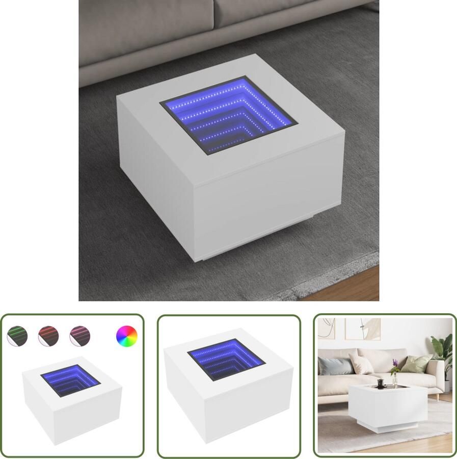 VidaXL Salontafel met LED 60x60x40 cm bewerkt hout wit Salontafel Koffietafel Led Tafellamp Houten Tafel Design Tafel