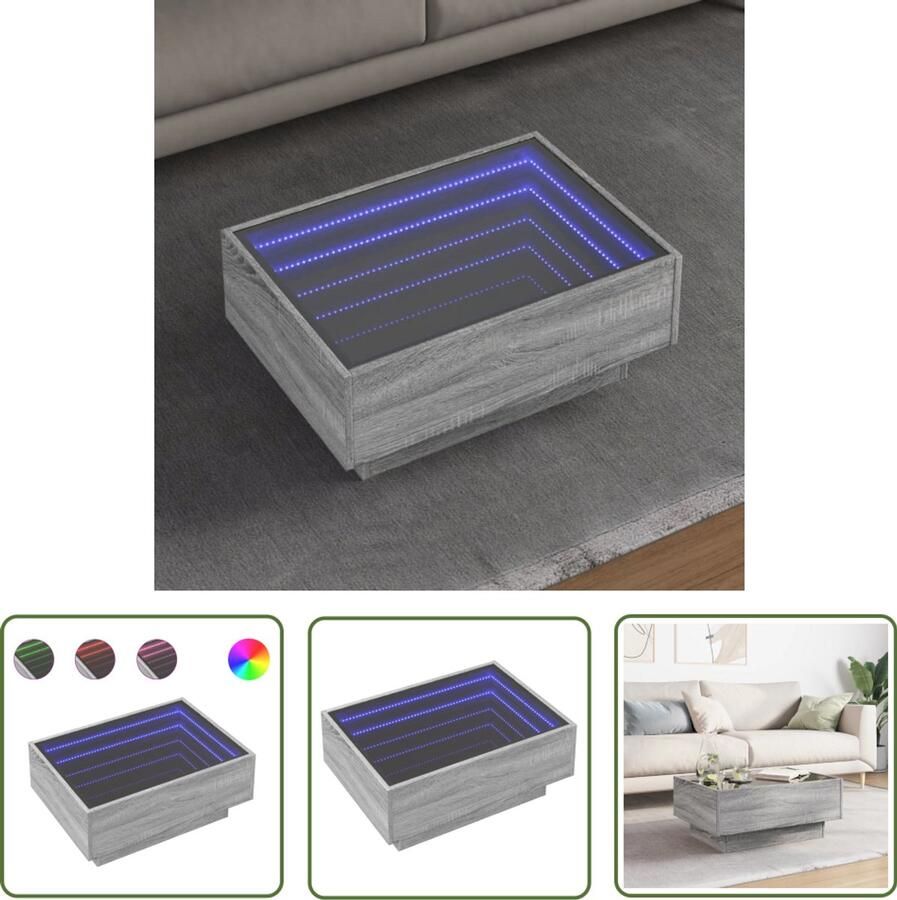VidaXL Salontafel met LED 70x50x30 cm bewerkt hout grijs sonoma eiken Salontafel Koffietafel Tv Tafellaar Houten Salontafel Grijze Salontafel