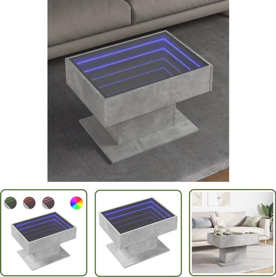 VidaXL Salontafel met LED 70x50x45 cm bewerkt hout betongrijs Salontafel Koffietafel Tv Tafellaar Led Lamp Betonlook