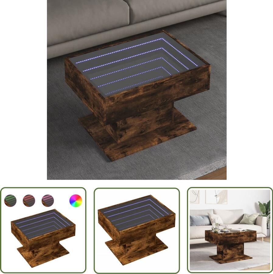 VidaXL Salontafel met LED 70x50x45 cm bewerkt hout gerookt eikenkleur Salontafel Koffietafel Tv Tafellaar Houten Tafel Led Lamp