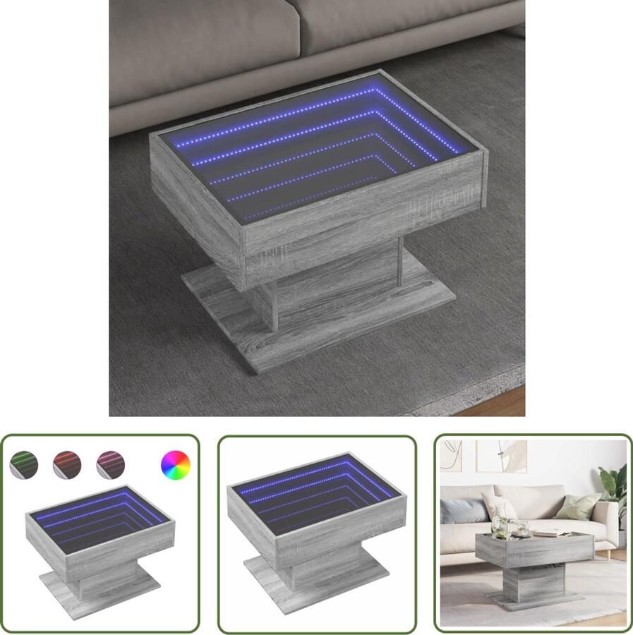 VidaXL Salontafel met LED 70x50x45 cm bewerkt hout grijs sonoma eiken Salontafel Koffietafel Tv Tafellaar Houten Salontafel Led Lamp