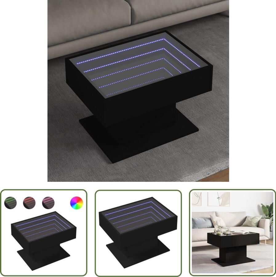 VidaXL Salontafel met LED 70x50x45 cm bewerkt hout zwart Salontafel Koffietafel Led Tafellamp Houten Tafel Zwarte Tafel
