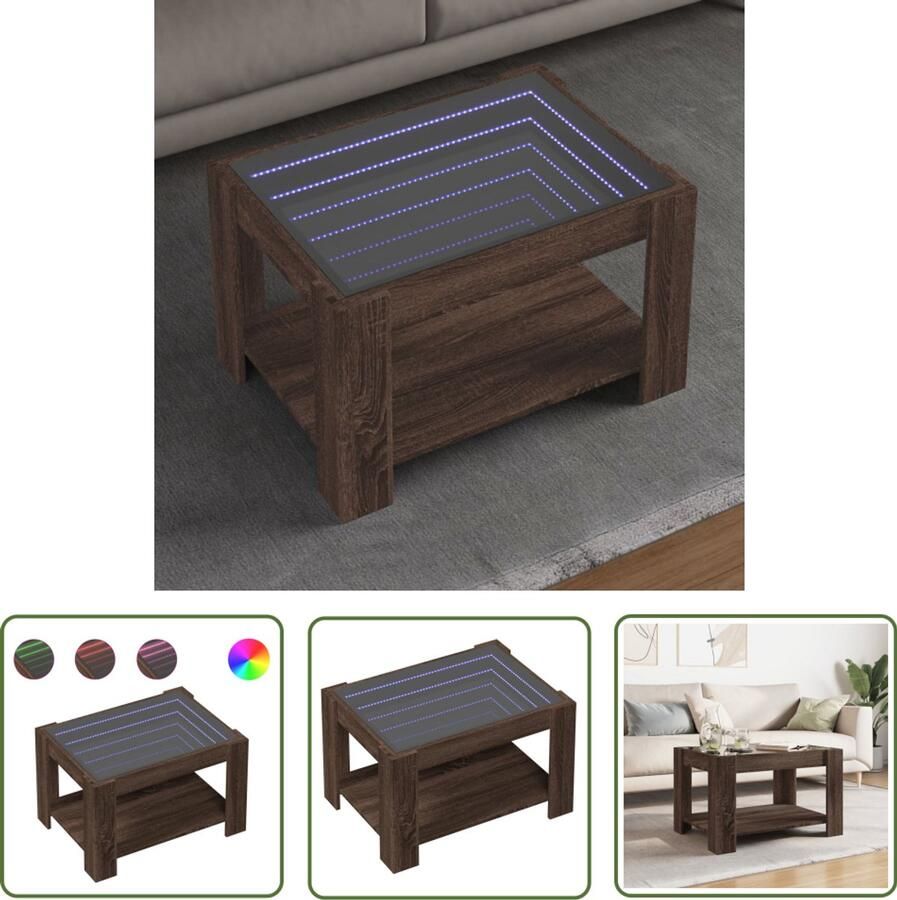 VidaXL Salontafel met LED 73x53x45 cm bewerkt hout bruin eikenkleurig Salontafel Koffietafel Led Tafellamp Houten Tafel Design Tafel