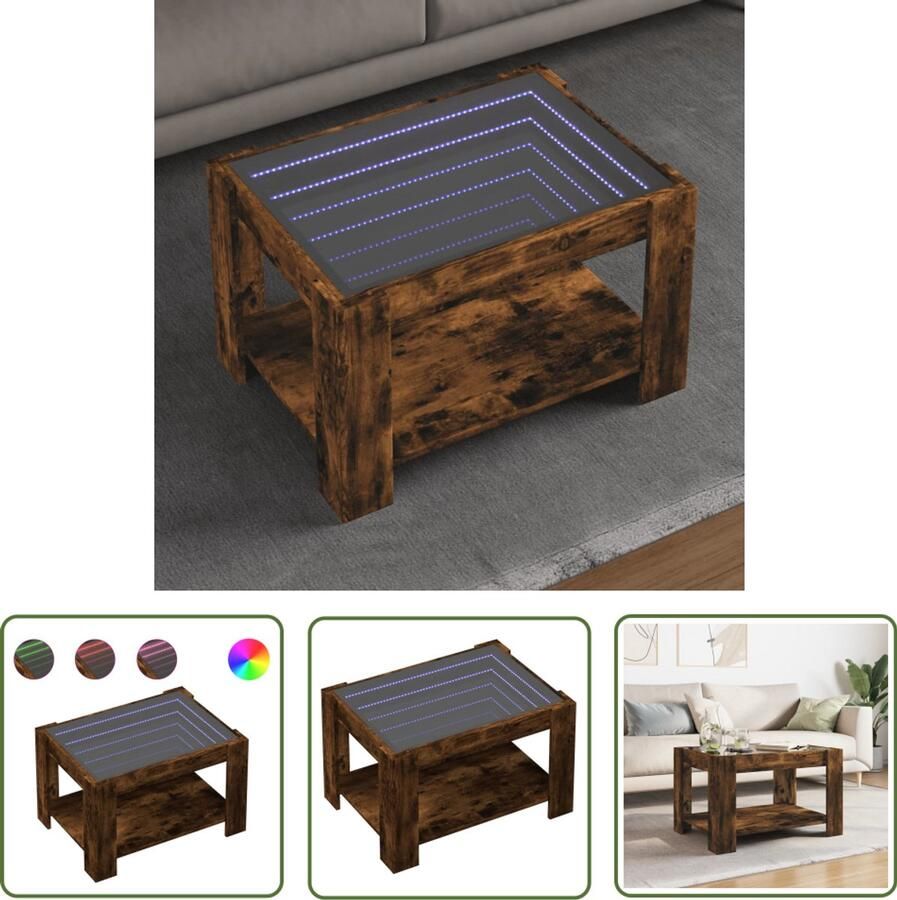 VidaXL Salontafel met LED 73x53x45 cm bewerkt hout gerookt eikenkleur Salontafel Koffietafel Tv Tafellaar Led Lamp Houten Tafel