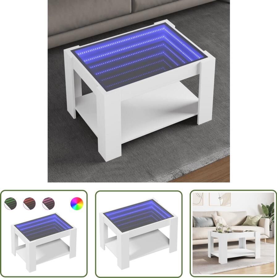 VidaXL Salontafel met LED 73x53x45 cm bewerkt hout wit Salontafel Koffietafel Led Tafellamp Houten Tafel Design Tafel