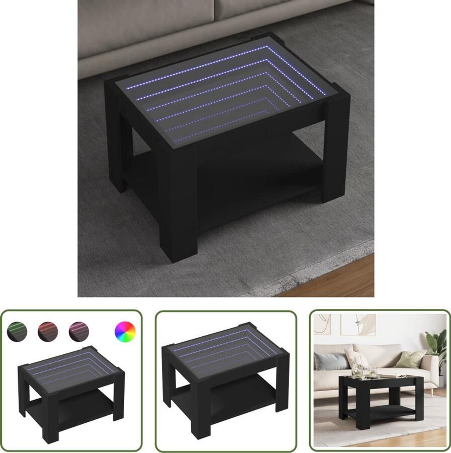 VidaXL Koffietafel Salontafel met LED 73x53x45 cm bewerkt hout zwart Tv Tafellaar Led Lamp Houten Tafel