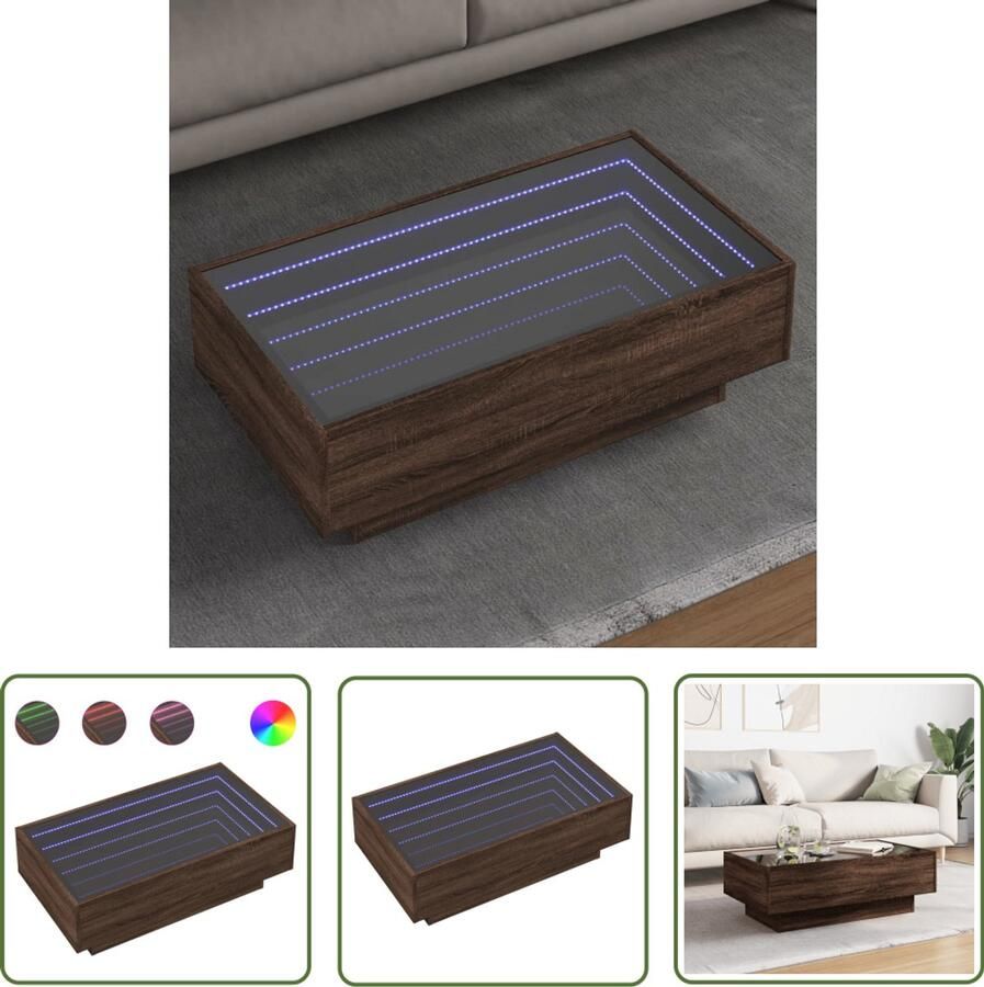 VidaXL Koffietafel Salontafel met LED 90x50x30 cm bewerkt hout bruin eikenkleurig Tv Tafellaar Houten Tafel Led Verlichting