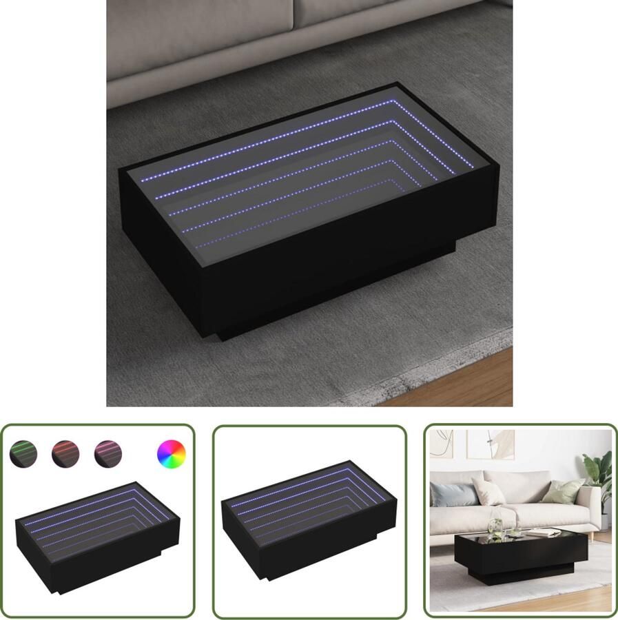 VidaXL Salontafel met LED 90x50x30 cm bewerkt hout zwart Salontafel Koffietafel Led Tafellamp Houten Tafel Zwarte Tafel