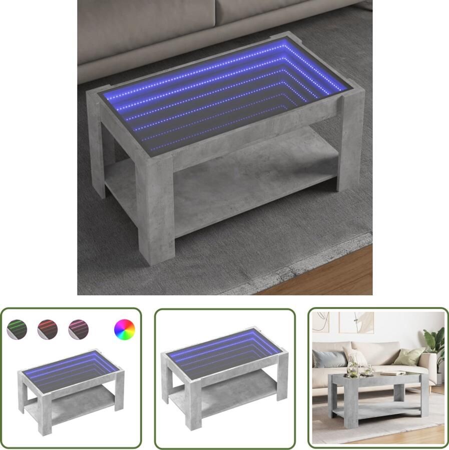 VidaXL Salontafel met LED 93x53x45 cm bewerkt hout betongrijs Salontafel Koffietafel Tv Tafellaar Houten Salontafel Led Salontafel