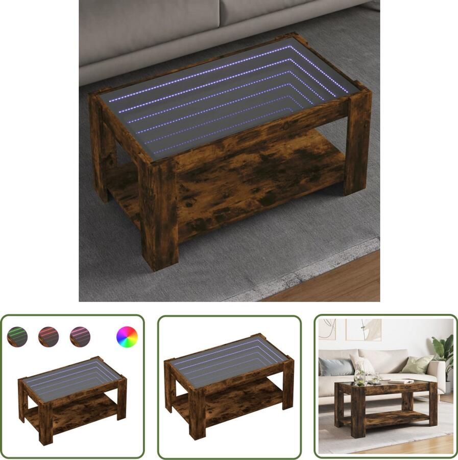 VidaXL Salontafel met LED 93x53x45 cm bewerkt hout gerookt eikenkleur Salontafel Koffietafel Tv Tafellaar Houten Tafel Led Lamp
