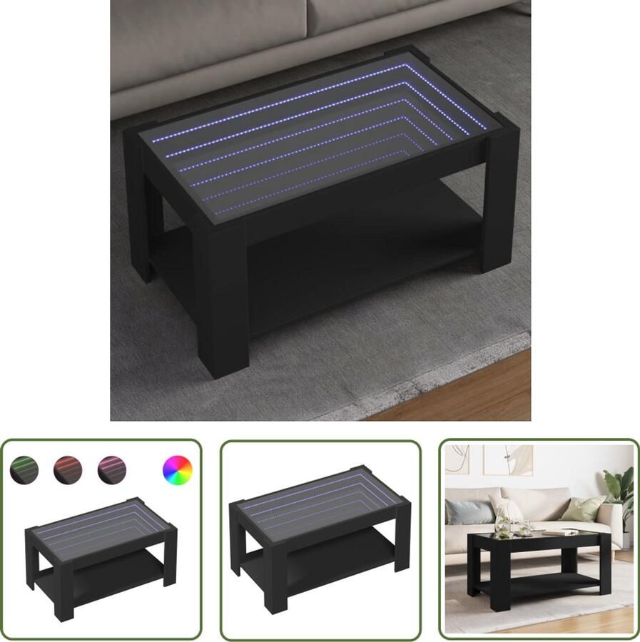 VidaXL Salontafel met LED 93x53x45 cm bewerkt hout zwart Salontafel Koffietafel Tv Tafellaar Led Verlichting Houten Tafel
