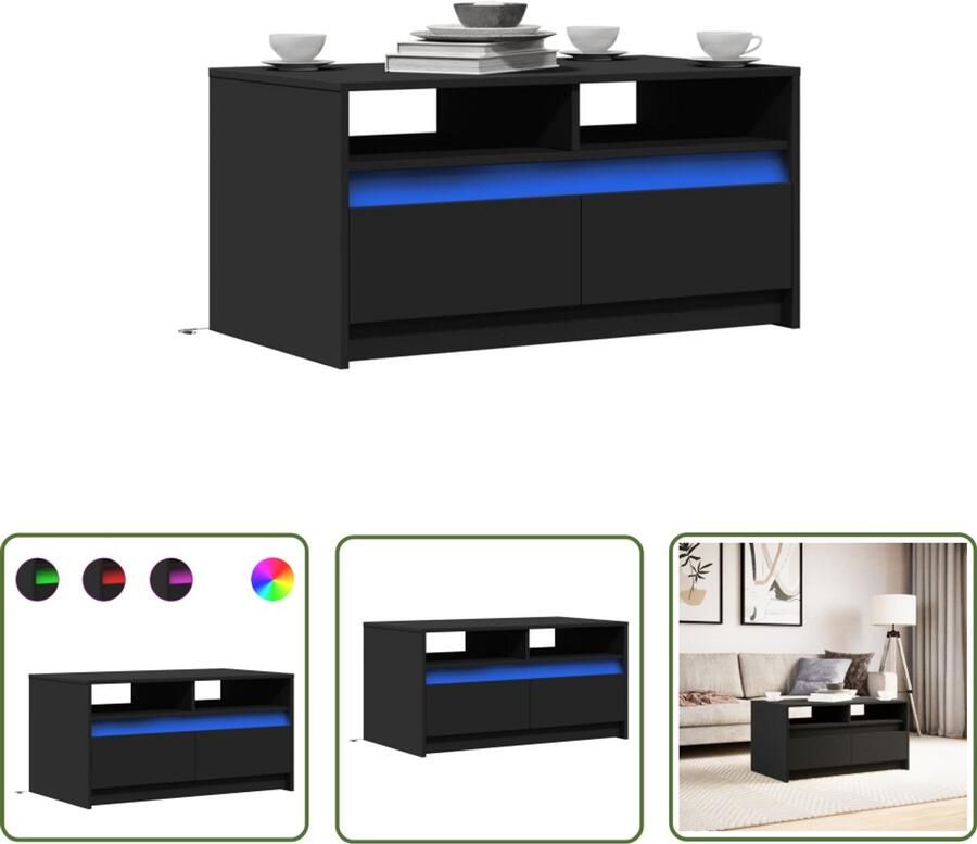 VidaXL Salontafel met LED-verlichting bewerkt hout zwart Salontafel Koffietafel Houten Salontafel Led Verlichting Tv Tafellamp