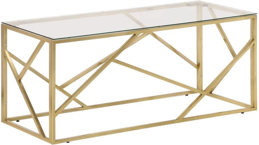 VidaXL Salontafel roestvrijstaal en gehard glas goudkleurig Salontafel Koffietafel Livingroom Furniture Roestvrij Staal Glazen Tafel