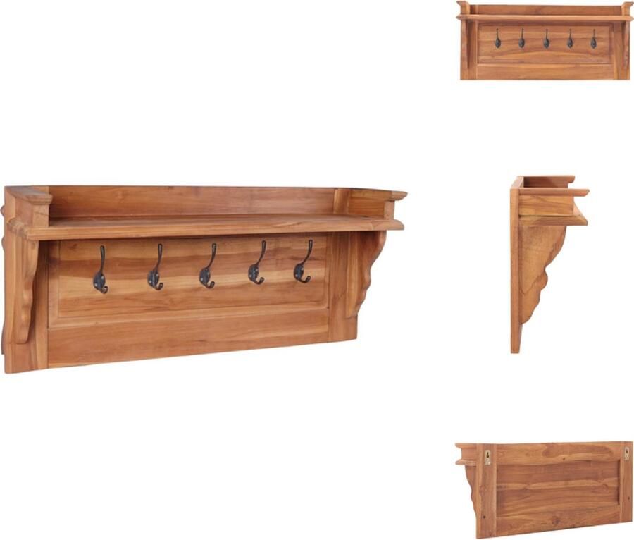 VidaXL Kapstok Kapstokken Wandkapstok Wandkapstokken Wandkapstok 80x16-5x35 cm massief teakhout - Foto 2