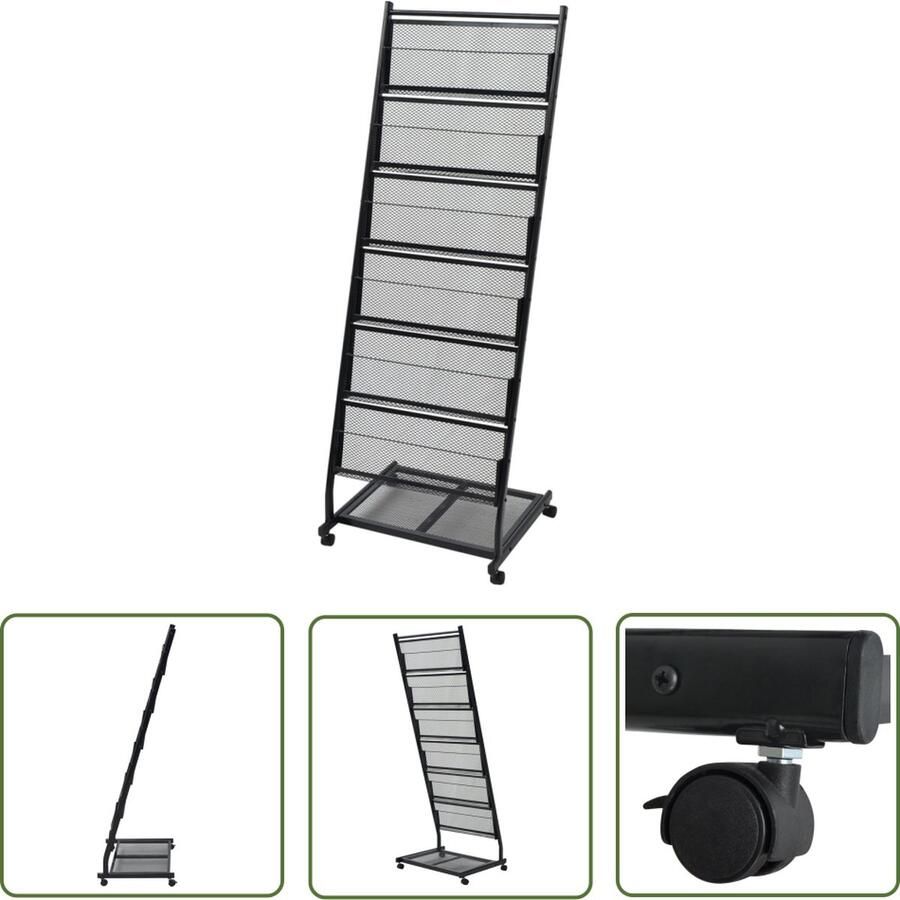 The Living Store Tijdschriftenrek Zwart 47.5 x 43 x 133 cm Staal Tijdschriftenrek Krantenrek Bladhouder Magazijnhouder Metalen Kast