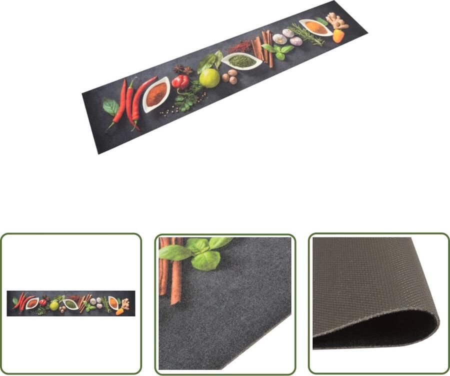 The Living Store Keukenmat Kruidenprint 300 x 60 cm 100% polyamide Latex onderkant Keukenmat Kruidenprint Vloerkleden Antislip Mat Keukenvloer