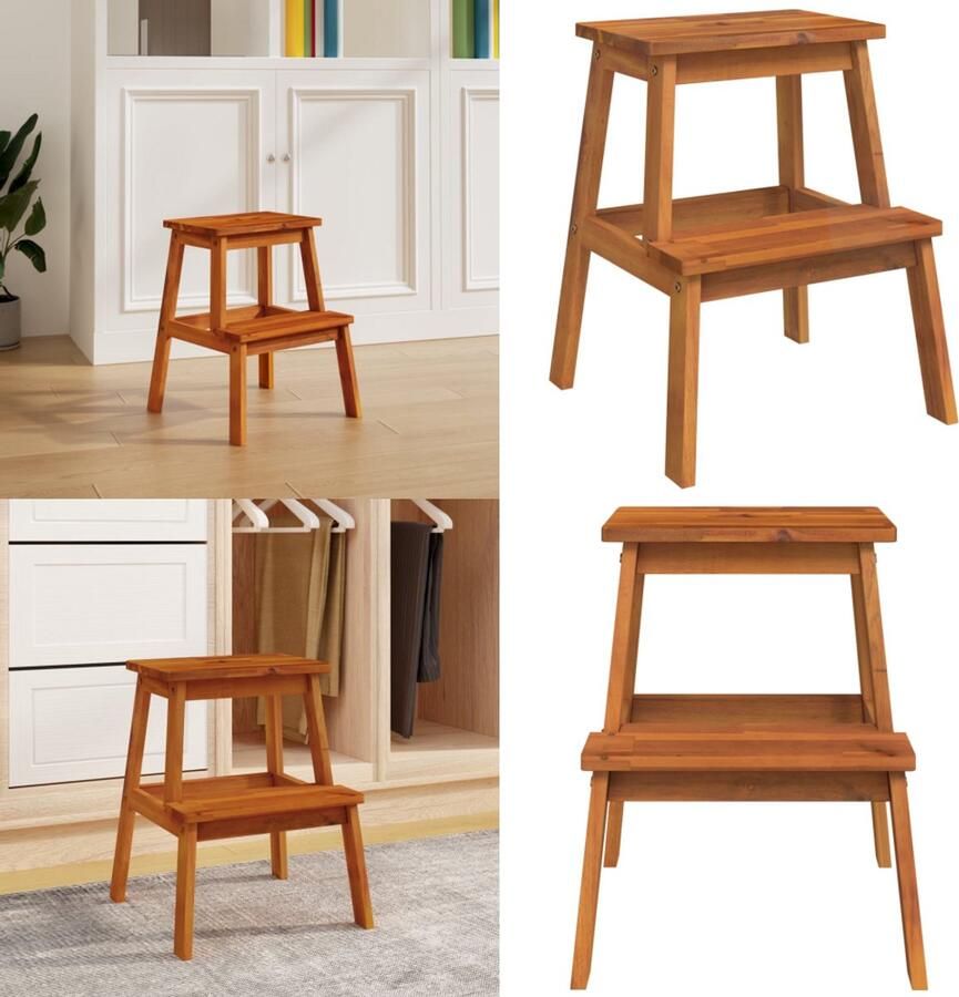 VidaXL -Kruk-2-staps-40x38x50-cm-massief-acaciahout - Foto 3