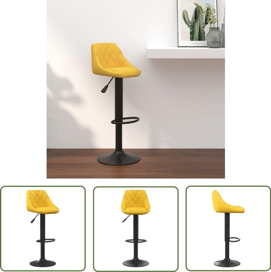 VidaXL Barkruk fluweel mosterdgeel Barstoel Kruk Eetkamerstoel Design Stoel Mustard Yellow