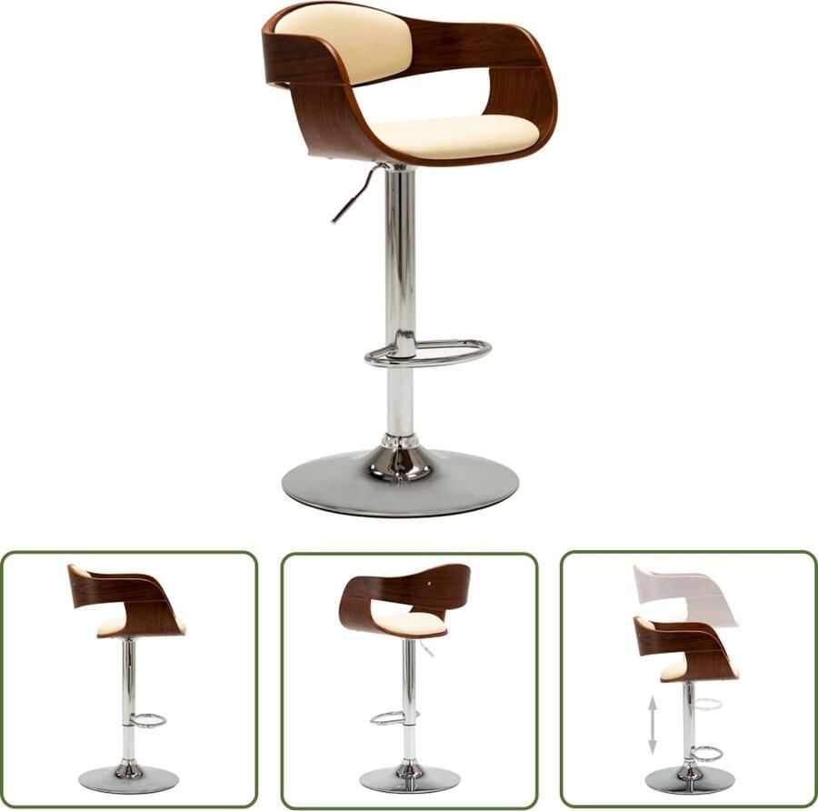 The Living Store Barstoel naam Barstoelen Afmeting- 49.5 x 50.5 x (87-108) cm Ken- Verstelbaar Kleur- Crème en bruin Barstoel Kruk Eetkamerstoel Keukenstoel Lounge Stoel - Foto 2