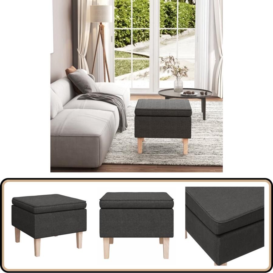 VidaXL Kruk Donkergrijs Houten poten 52x52x42 cm Krukje Zitkruk Voetenbank Donkere Grijze Meubels Moderne Kruk Design Kruk Kleine Kruk Multifunctionele Kruk Relaxstoel Bijzettafel