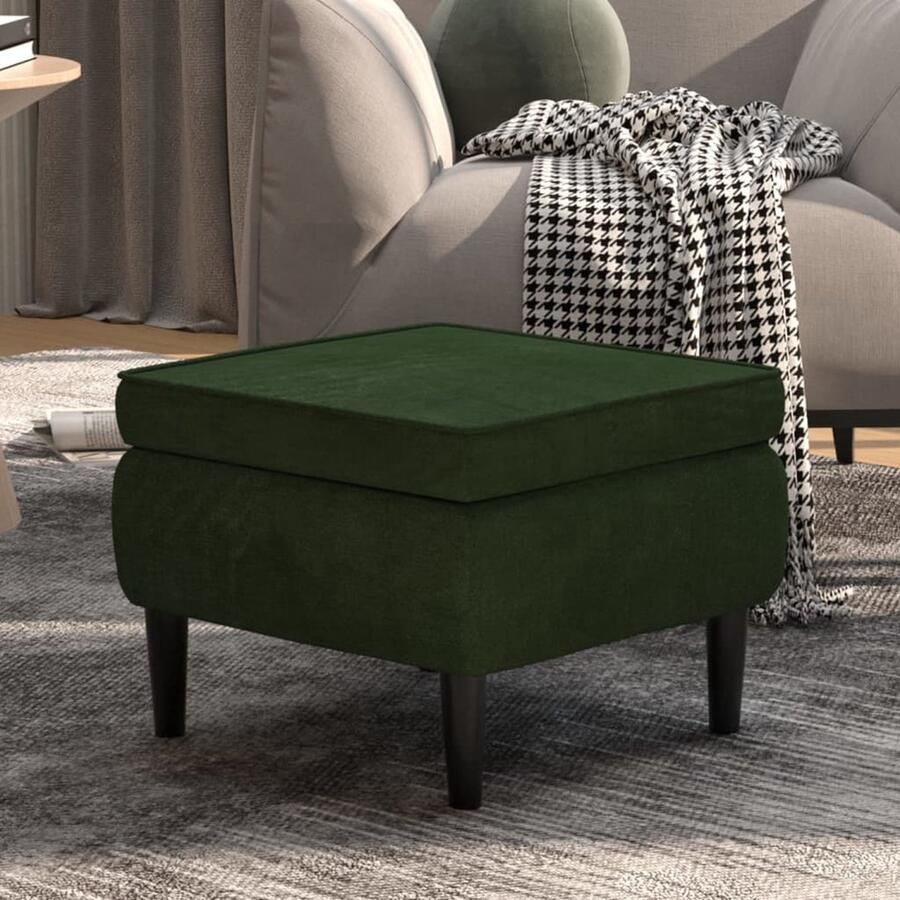 VidaXL Kruk Donkergroen Fluweel met Houten Poten Krukke Voetenbank Zithoek Lounge Meubilair Donkere Kleuren Velvet Bankje Decoratief Item Living Room Furniture
