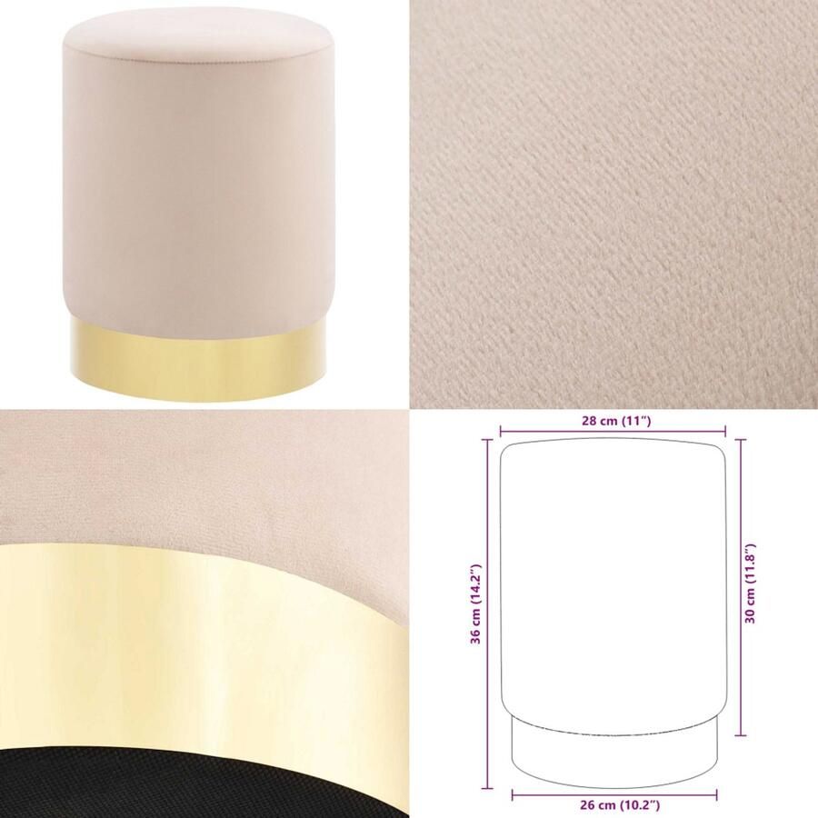 VidaXL Kruk fluweel abrikoos- en goudkleurig Kruk Krukken Voetbank Voetbanken