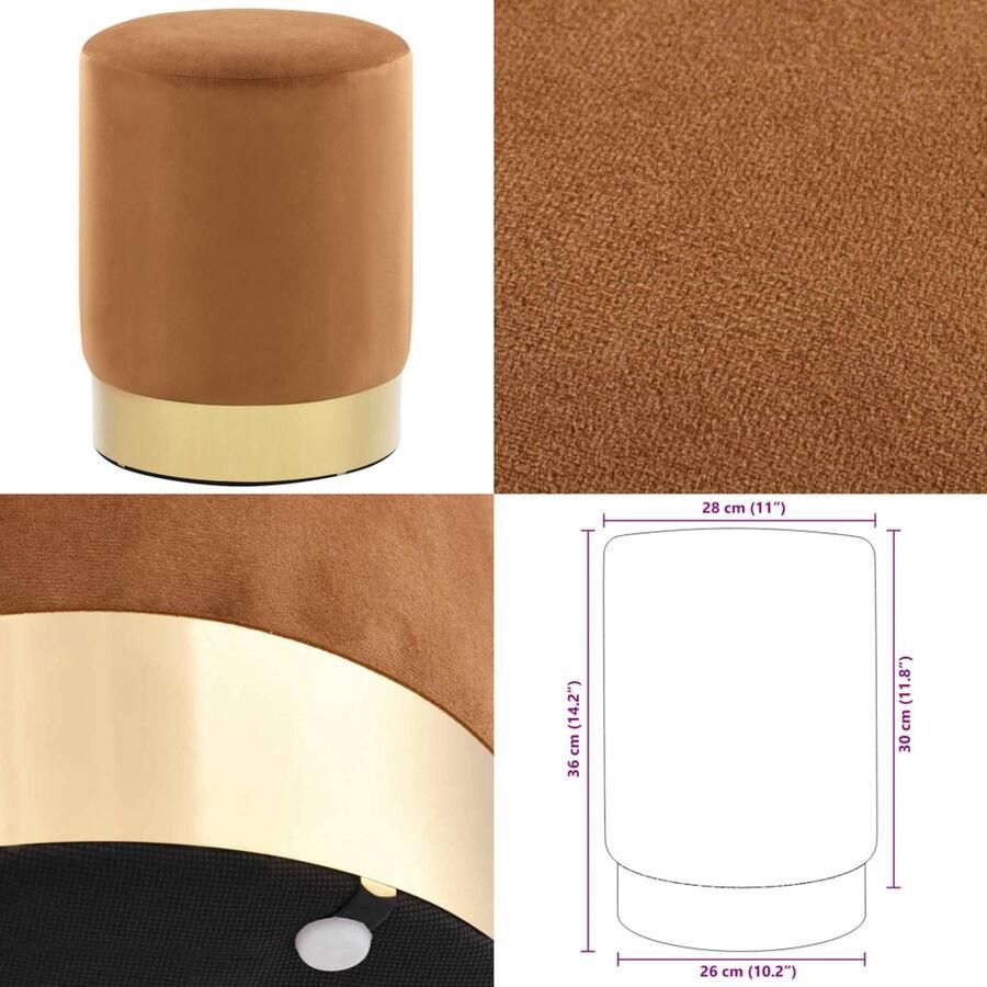 VidaXL Kruk fluweel bruin en goudkleurig Kruk Krukken Voetbank Voetbanken