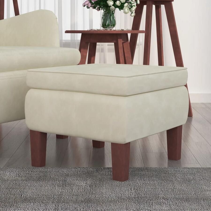 VidaXL Kruk Fluweel Crème Houten poten Krukkentjes Voetenbank Lounge Meubels Huiskamerstijl Design Kruk Velvet Bankje Beige Meubelen Moderne Kruk Kleine Kruk Multifunctionele Kruk - Foto 2